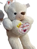 Urs de plus crem 50cm cu inima Marry Me, cadou copii, puf siliconat antialergic, moale catifelat