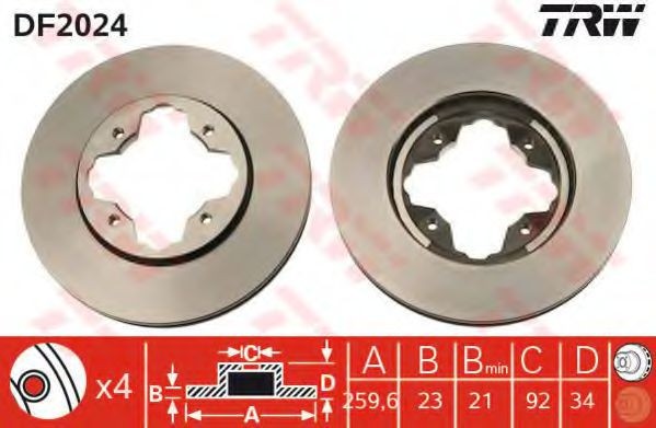Disc frana HONDA CIVIC VI Hatchback (EJ, EK) (1995 - 2001) TRW DF2024
