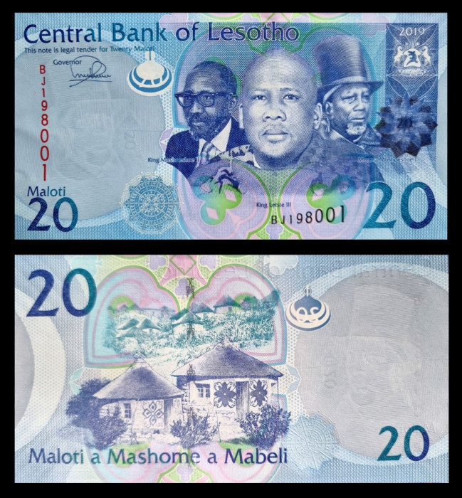 LESOTHO █ bancnota █ 20 Maloti █ 2019 █ P-22 █ UNC █ necirculata