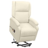 VidaXL Fotoliu de masaj cu ridicare, crem, material textil