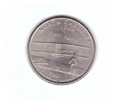 Moneda SUA 25 centi/quarter dollar 2001 P, North Carolina, stare foarte buna, America de Nord, Nichel