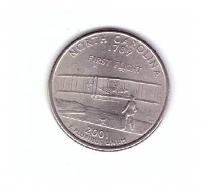 Moneda SUA 25 centi/quarter dollar 2001 P, North Carolina, stare foarte buna foto
