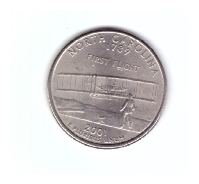 Moneda SUA 25 centi/quarter dollar 2001 P, North Carolina, stare foarte buna, curata foto