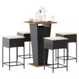 vidaXL Set mobilier bar de grădină cu perne, 5 piese, negru, poliratan 3261477
