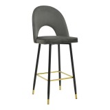 Cumpara ieftin Scaun bar Casenio catifea gri inchis cu baza metalica neagra si aurie 48x50x117 cm