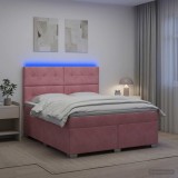 Cumpara ieftin Pat boxspring cu saltea cu benzi LED Roz 160 x 200 cm Catifea