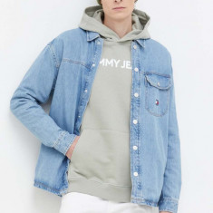 Tommy Jeans camasa jeans barbati, cu guler clasic, relaxed