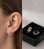 Cumpara ieftin Cercei din Argint 925 Ruby Baguette Hoops , Rafinament modern E i sclipiri rubinii