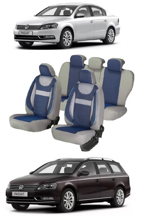Set huse scaune piele si textil VW PASSAT B7 (2010-2015) Albastru