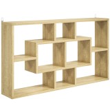 HOMCOM Etajeră de perete decorativă Raft pentru cărți, CD-uri cu 8 cuburi 85x14,5x47,5 cm Stejar | Aosom Romania