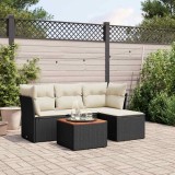 Cumpara ieftin Set mobilier de grădină cu perne, 5 piese, negru, poliratan