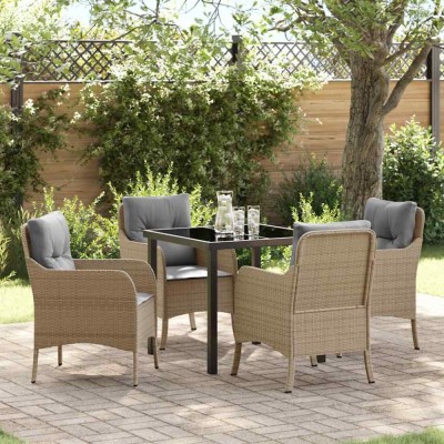 vidaXL Set de masă pentru grădină cu pernă 5 pcs Bej Rattan poli 3380177 foto