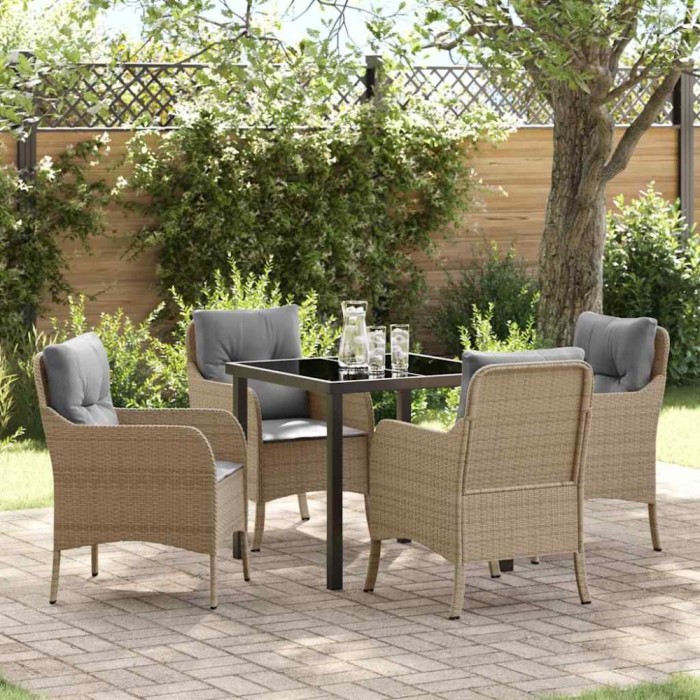 vidaXL Set de masă pentru grădină cu pernă 5 pcs Bej Rattan poli 3380177