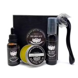 Set Premium Pentru Intretinerea si Stimularea Cresterii Barbii| Sampon, Ulei Stimulant, Ceara, Rola Dermatologica|Impachetare CADOU, Natural
