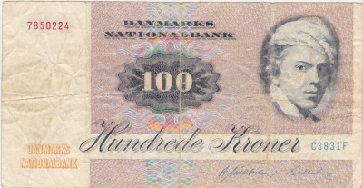 DANEMARCA 100 COROANE KRONER ND(1972-1993) aF foto