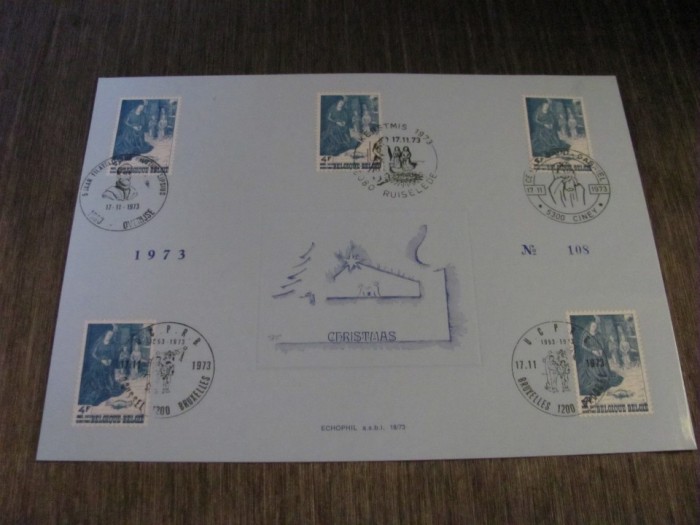 5 Timbre Obliterate cu Ștampile Speciale . Ediție Limitată Echophil, Colecție de Sărbători .Belgia 1973