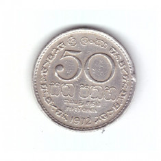 Moneda Sri Lanka 50 cents/centi 1972, stare relativ buna, curata