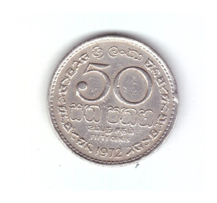 Moneda Sri Lanka 50 cents/centi 1972, stare relativ buna, curata