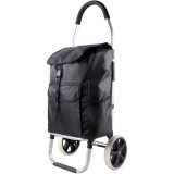 Carucior pentru cumparaturi, cu cadru din metal, 2 roti mari, pliabil, pentru maxim 25 kg, cu 2 buzunare laterale, negru