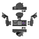 Camera auto de bord tripla, cu vedere fata/interior/spate, Night Vision HD, unghi 170&deg;, Full HD, fixare cu ventuza, negru