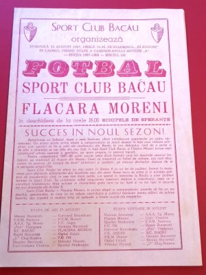Program meci fotbal SC BACAU - FLACARA MORENI (23.08.1987) foto