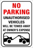 No parking unauthorised vehicles sign
