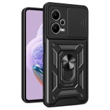 Cumpara ieftin Husa Antisoc Xiaomi Redmi Note 12 Pro+ Protectie Camera, Inel Stand, Negru , Techsuit TCSS
