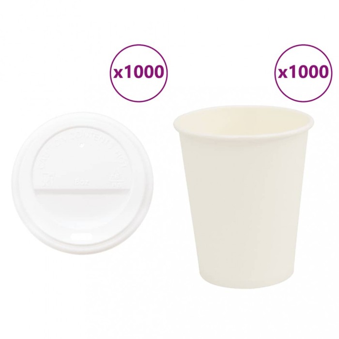 vidaXL Cești de cafea din h&acirc;rtie cu capace 1000 buc 8oz 200ml 3325216