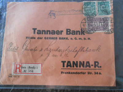 Plic circulat Germania, 1923, Tannaer Bank, Deutschs reich, stare buna foto