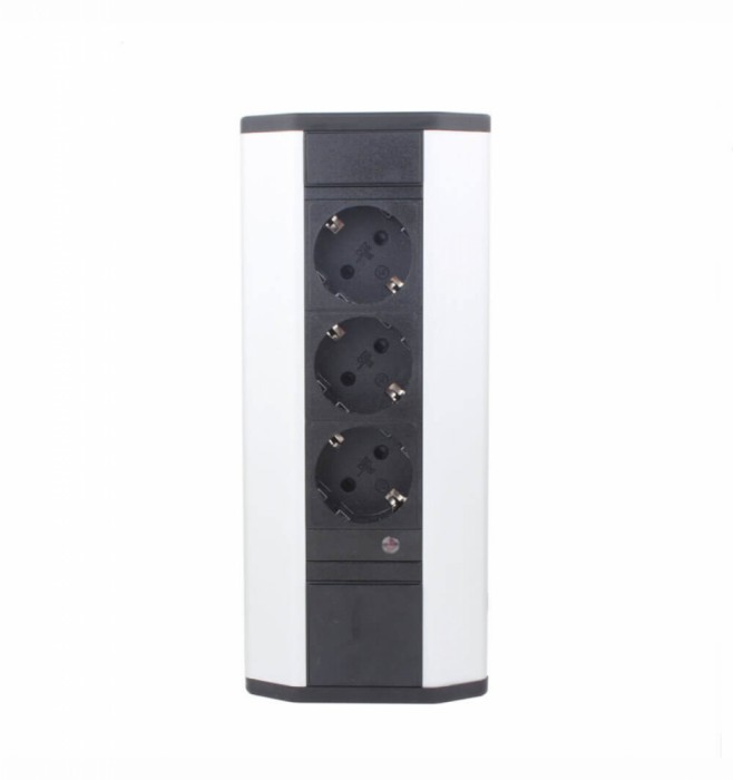 Prelungitor grup 3 prize schuko pentru colt montaj pe blat sau birou 16A 3680W 230V cablu 1.8 metri 3G1.5 si led indicator de prezenta tensiune
