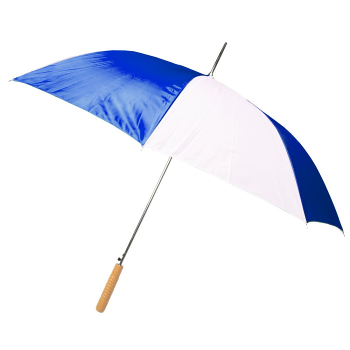 Umbrela cu maner de lemn, deschidere automata, ?102 cm, Albastru/Alb