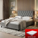 Set pat tapitat Miami cu saltea ortopedica , cadru din lemn, Culoare Gri