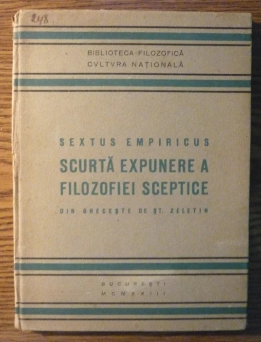 Sextus Empiricus - Scurta expunere a filozofiei sceptice