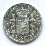 SPANIA 2 PESETAS 1884 ARGINT VF+, Europa