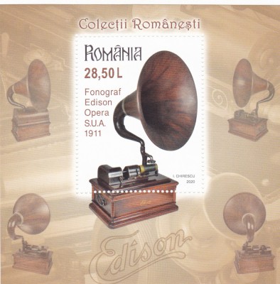 COLECTII ROMANESTI,FONOGRAF,BLOC,2020,MNH.ROMANIA. foto