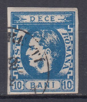 ROMANIA1869 LP 26 REGELE CAROL I CU FAVORITI VALOAREA 10 BANI ALBASTRU STAMPILAT