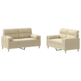 Set de canapele cu perne, 2 piese, crem, material textil