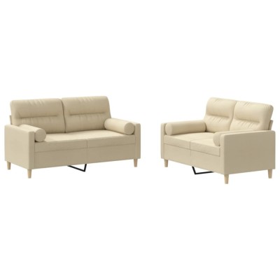 Set de canapele cu perne, 2 piese, crem, material textil foto