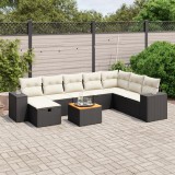 vidaXL Set mobilier de grădină cu perne, 9 piese, negru, poliratan