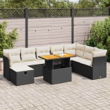 VidaXL Set mobilier grădină perne 9 piese negru poliratan/lemn acacia 3327987