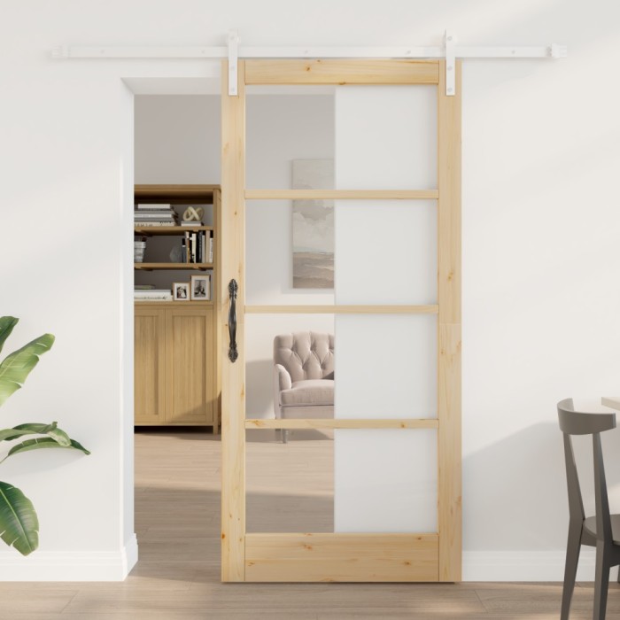 Ușă glisantă vidaXL cu set hardware &#039;ORKDAL&#039;din lemn solid și sticlă