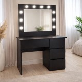 Masa de toaleta/machiaj, Irina, negru, cu oglinda si LED-uri, 94x43x141 cm