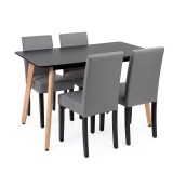 Set Sufragerie Verona 120 4+1 Negru-Gri | Masa MDF 120cm, 4 Scaune Piele Sintetica