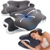 Set 2 Perne Ortopedice Cervicale pentru dormit Linomag&reg;, Spuma cu Memorie, Husa lavabila, Suport pentru cap, gat, umeri si brate, Alb/Negru, 65 x 40 x