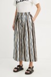 Weekend Max Mara pantaloni de bumbac femei, culoarea bej, lat, high waist, 2515131102600