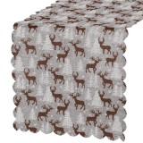 Fata de masa pentru decor, cu motive de Craciun, din stofa, 35x186cm, gri Household NewTrend