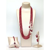 Cumpara ieftin Set Bijuterii Argint 925 placat aur roz cu agat rubiniu si perle de cultura Armonia - Colier, cercei, bratara - Made in Italy