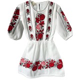 Cumpara ieftin Rochie Traditionala Alba pentru Fetite cu Motiv Floral Rosu - RTF06