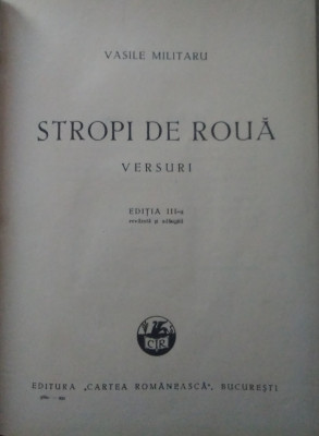 Vasile Militaru / STROPI DE ROUA - versuri, ediție 1934 foto
