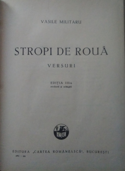 Vasile Militaru / STROPI DE ROUA - versuri, ediție 1934